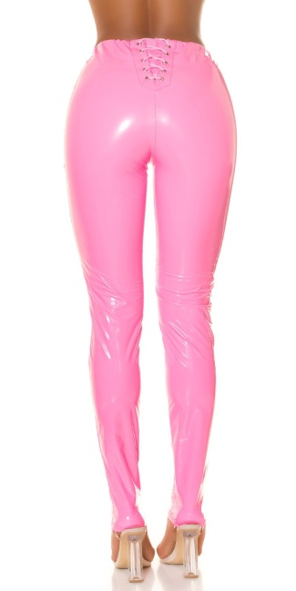 Latex Look Pants with lacing Pink